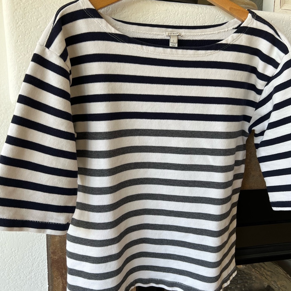 J. Crew Nautical Striped #223 Terry Tee Boatneck Large
